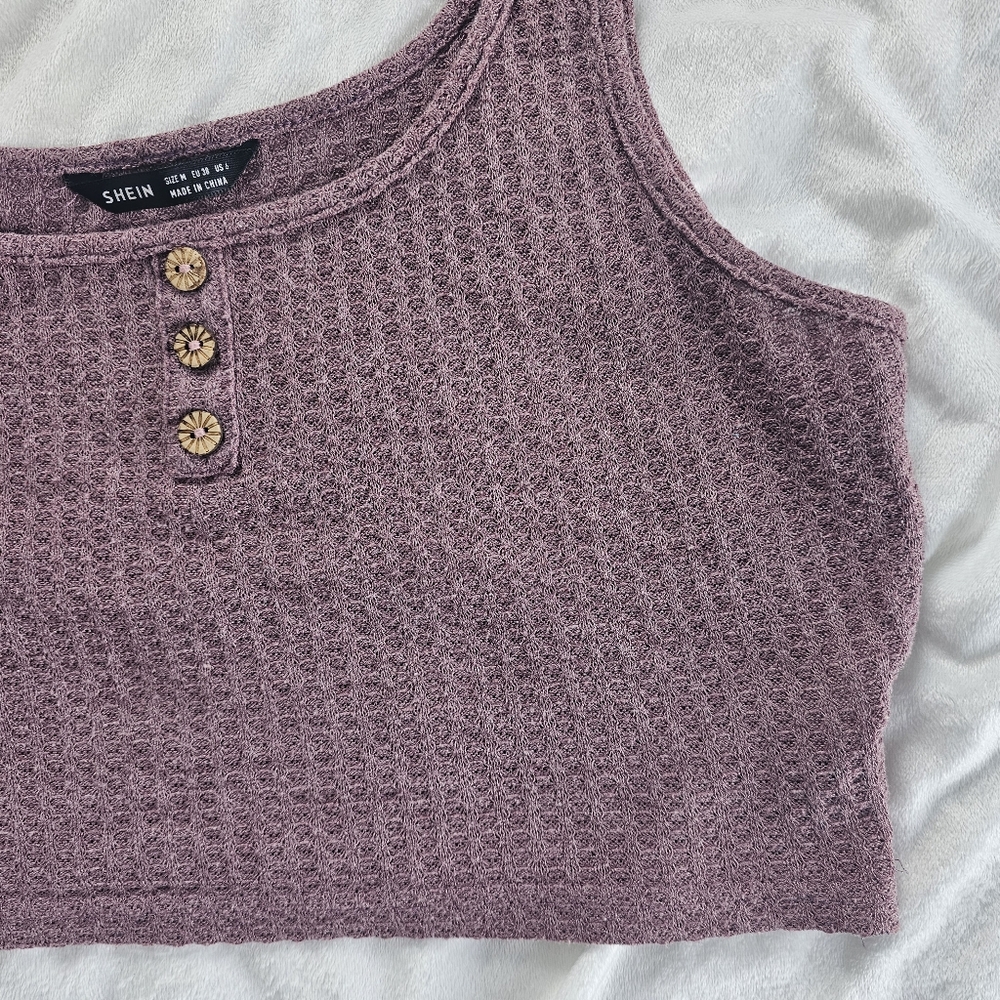 Purple Ribbed Crop Tank Top - Picture 4 of 5